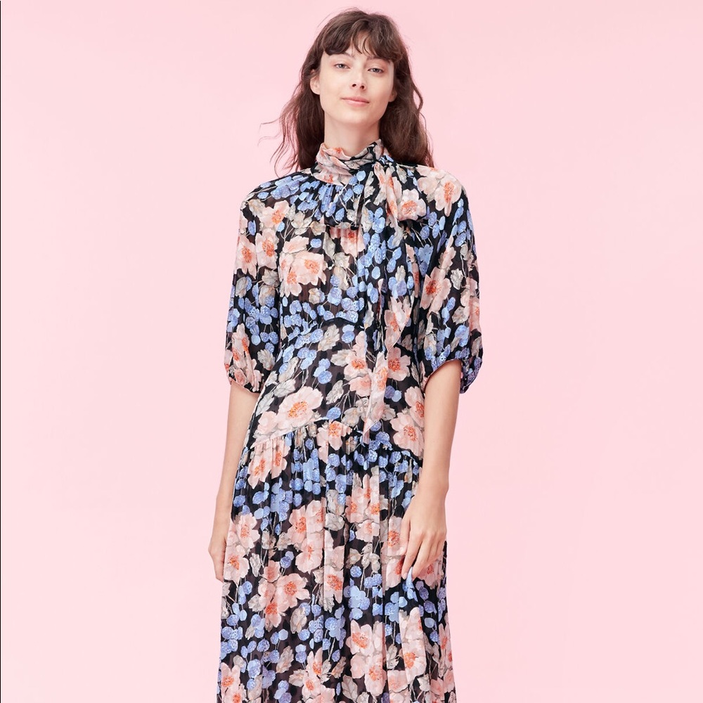 Rebecca Taylor BLUSH ROSE TIE NECK CLIP DRESS